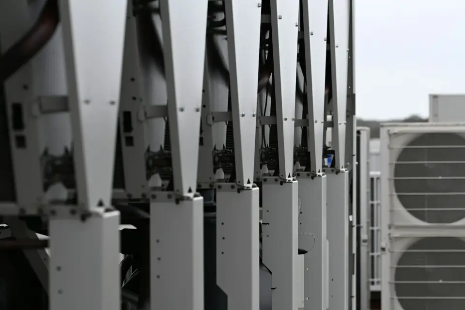 Commercial HVAC units installed in a row